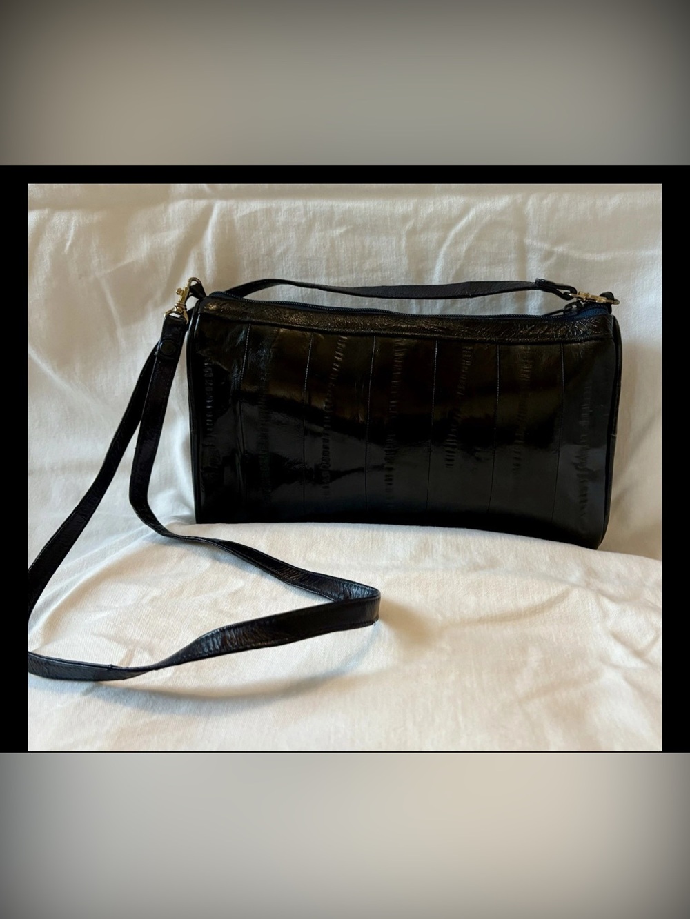 Vintage Genuine Eel Skin Leather Women's Navy Blue Small Shoulder Bag Purse